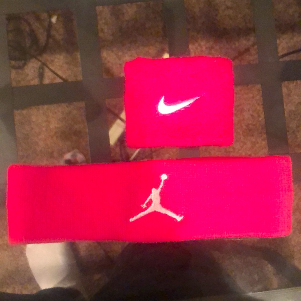 Pink jordan headband and Nike wristband